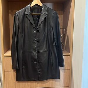 90s Y2K Black leather jacket trench